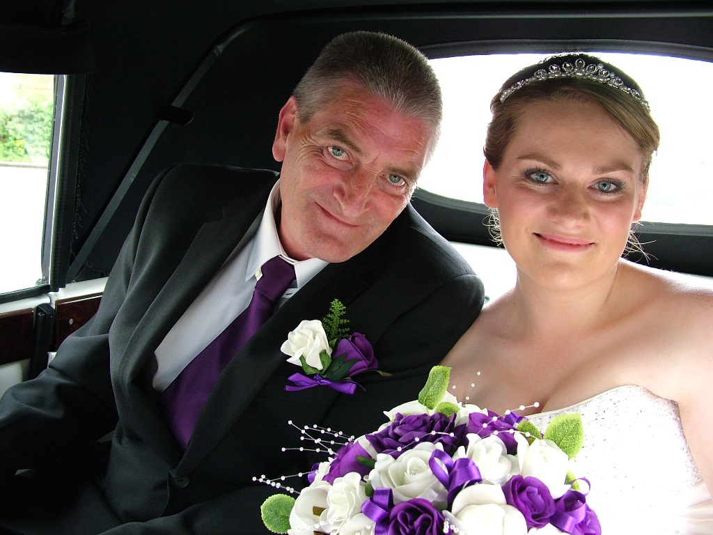 Alexi and her Father in the Beauford wedding car