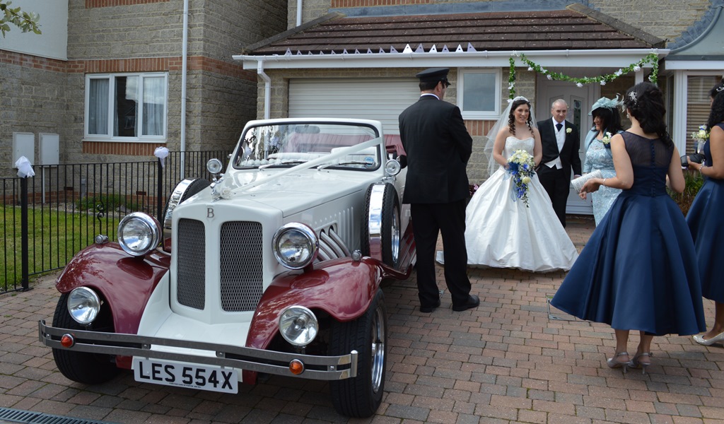 Tina and her Father with our Beauford wedding car