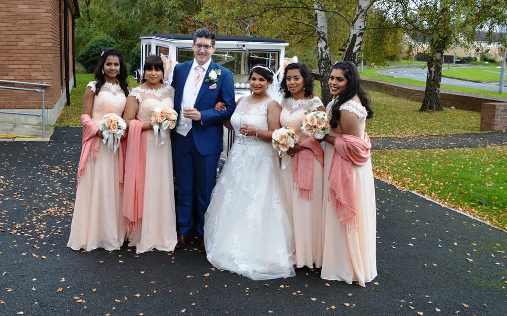 Manvi & Stephen with bridesmaids
