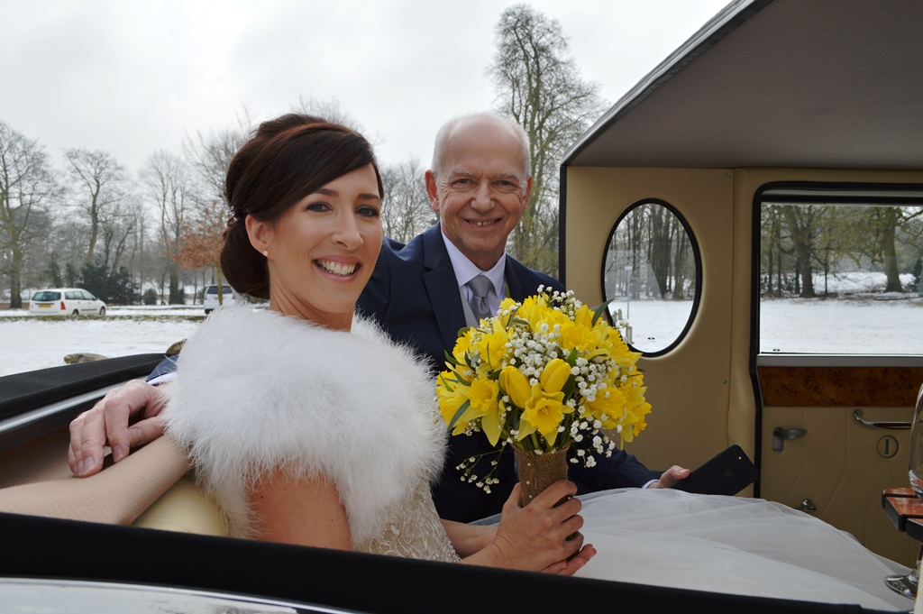 Natalie and her Farther arriving at Lydiard Church