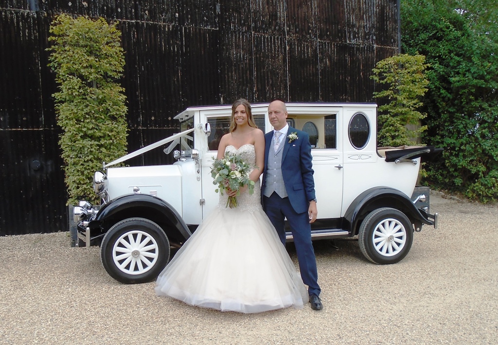 Emily & her Father arriving at Cripps Barn