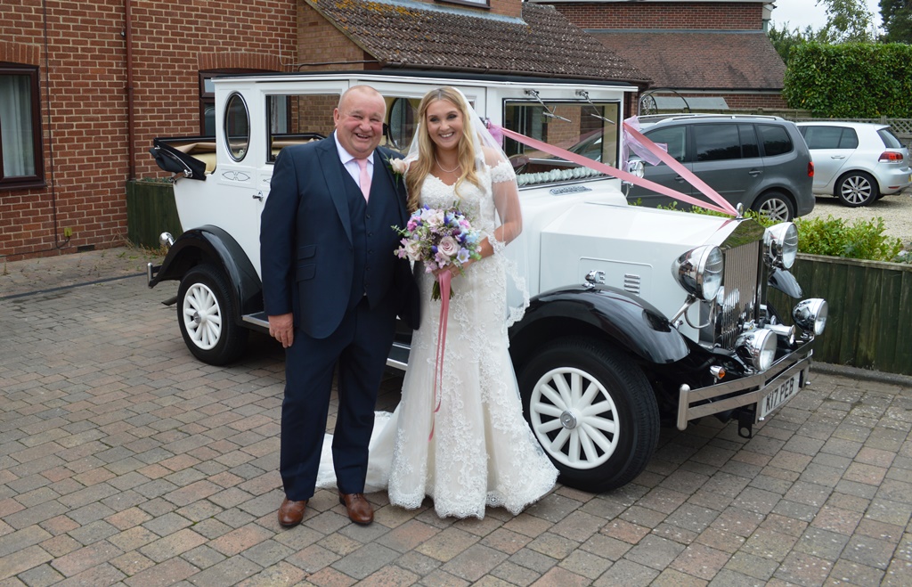 Jessica & her Father with Imperial wedding car