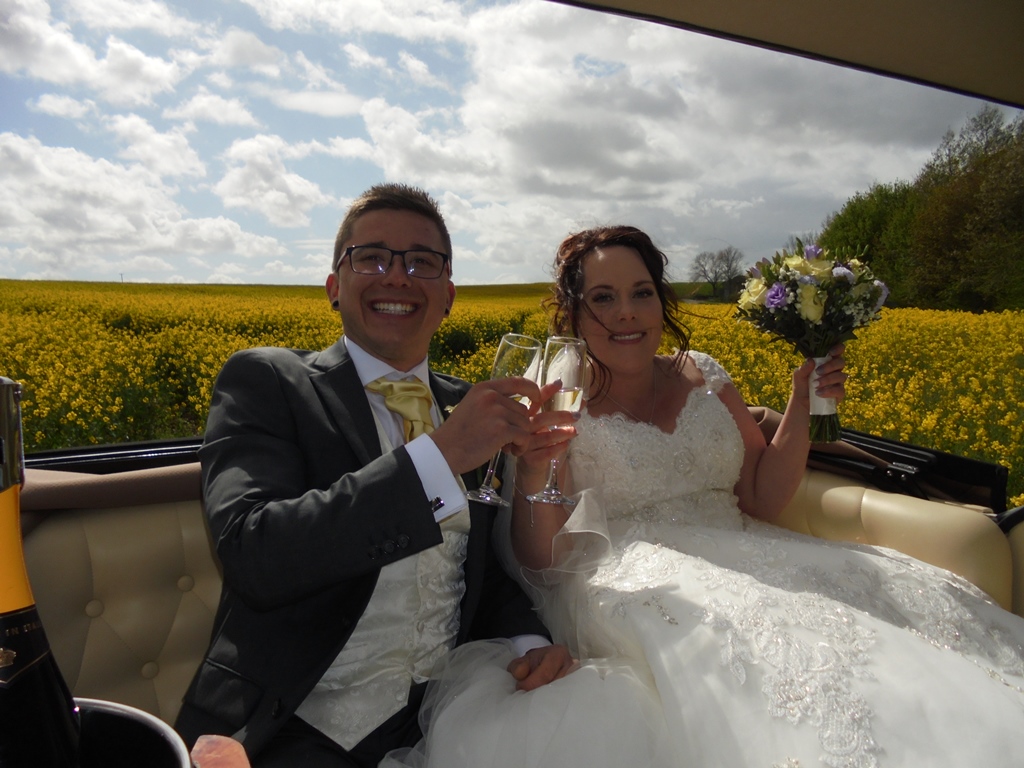 Amy & Dafydd in Imperial wedding car