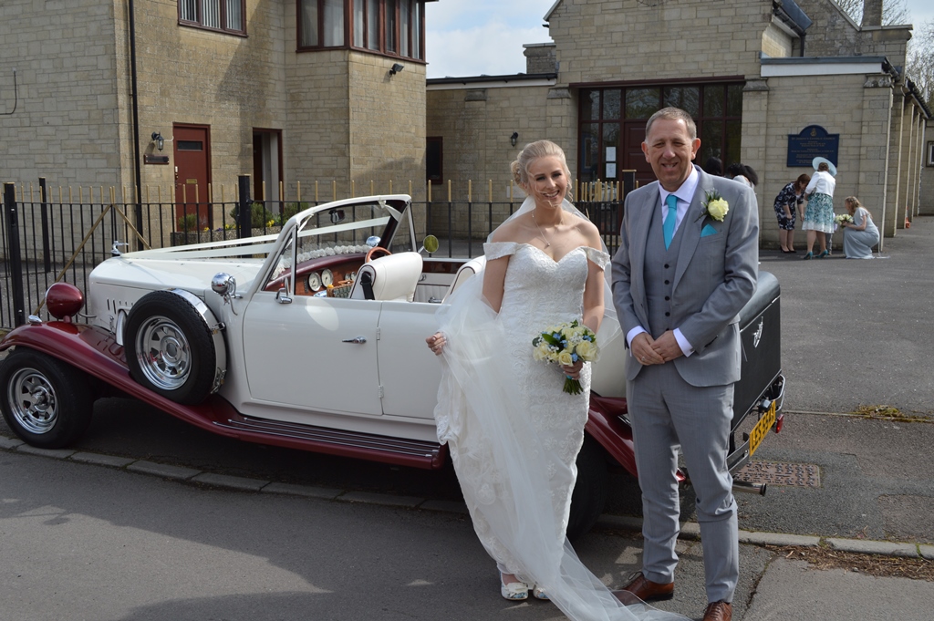 Jennifer and her Father with Beauford wedding car
