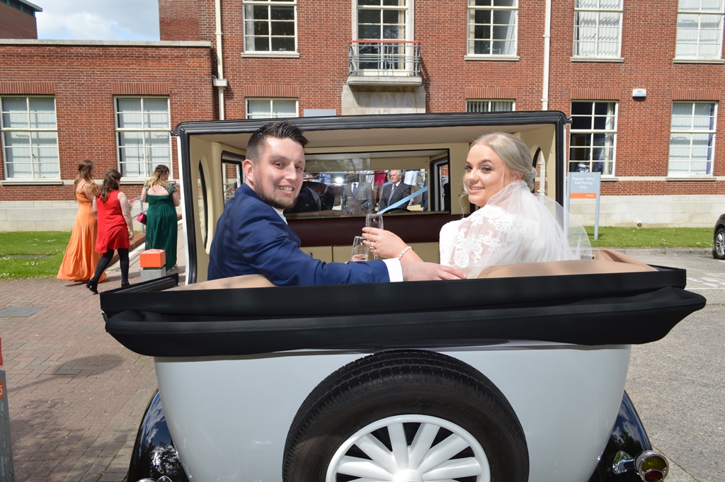 Amy & Andrew in Imperial wedding car