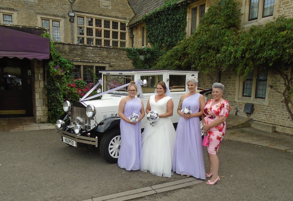 Kayleigh and bridal party with Imperial wedding car